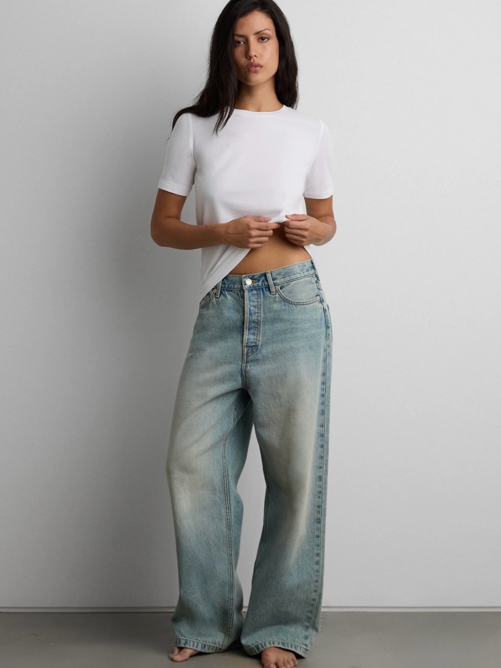 OAK + FORT Wide-Leg Jeans in Light Blue Wash